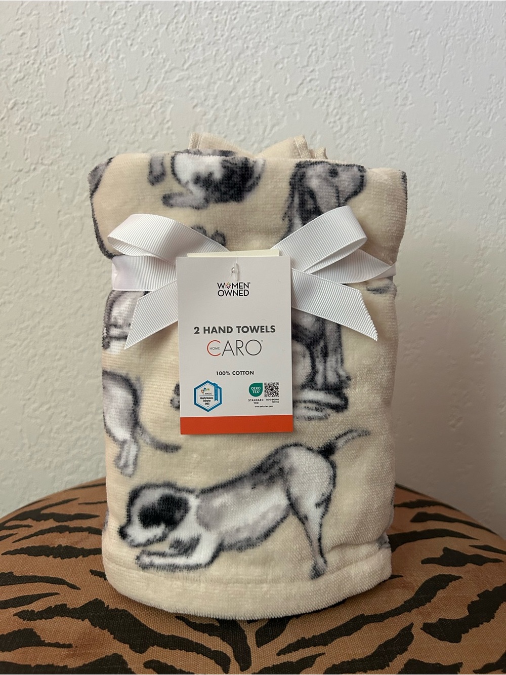 NEW CARO Home 100% Cotton Mixed Breed Dog Puppy Print Hand Towel Set